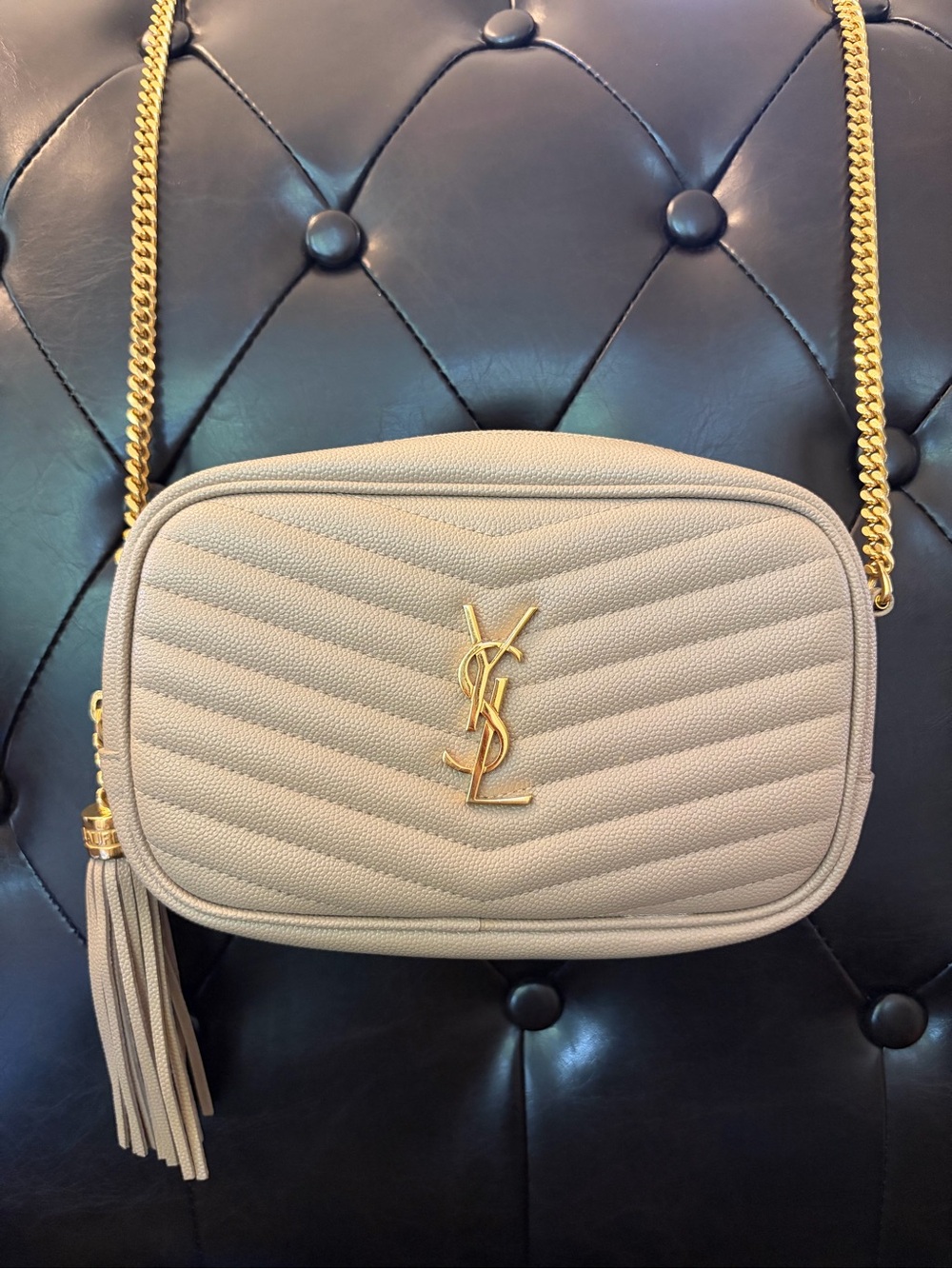 Saint Laurent YSL Lou Mini Camera Bag Dark Beige Gold Hardware
